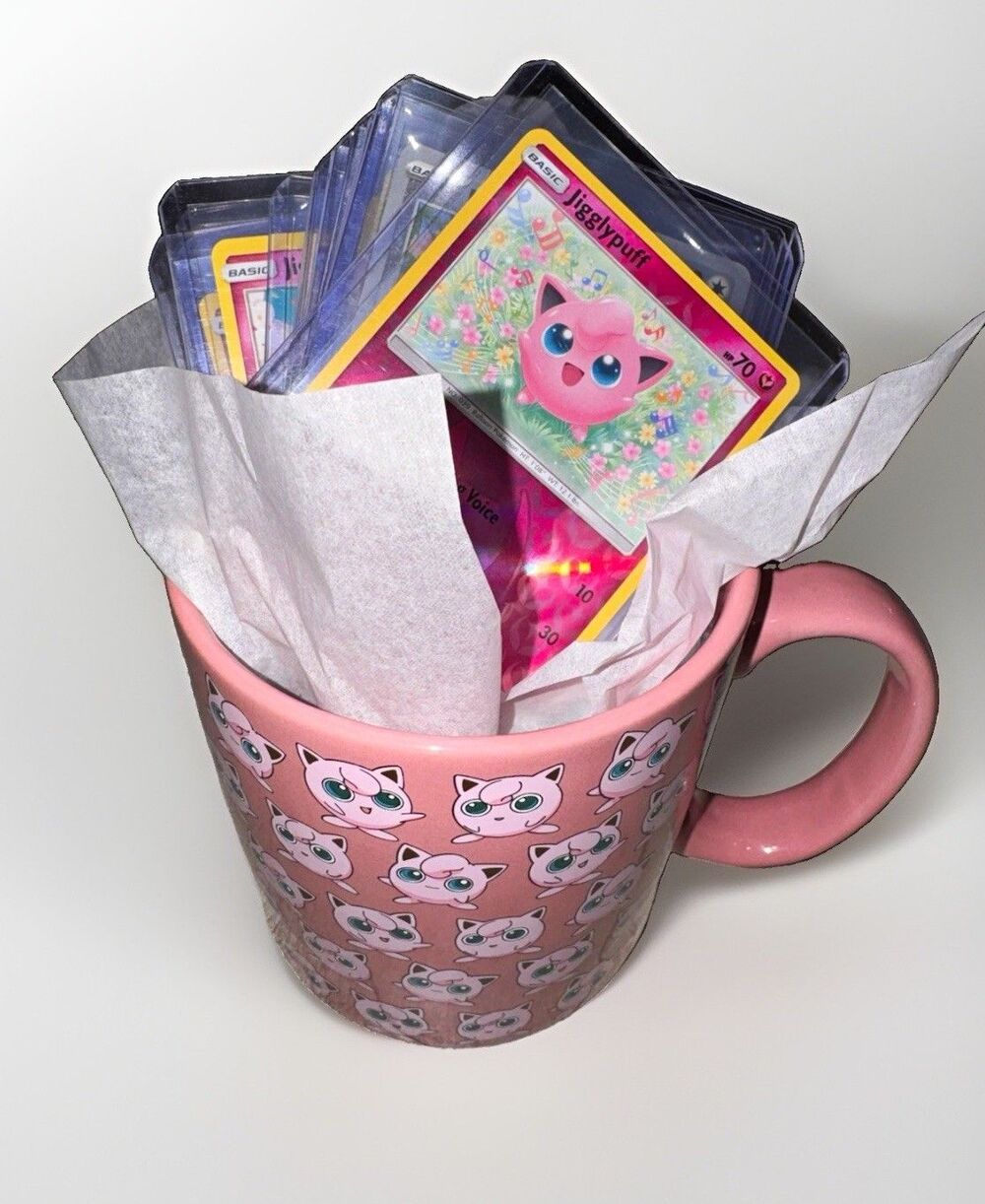 Pokémon Jigglypuff Pink Mug + 15 Cards Wigglytuff 4 Reverse Holo 1 Holo Lot